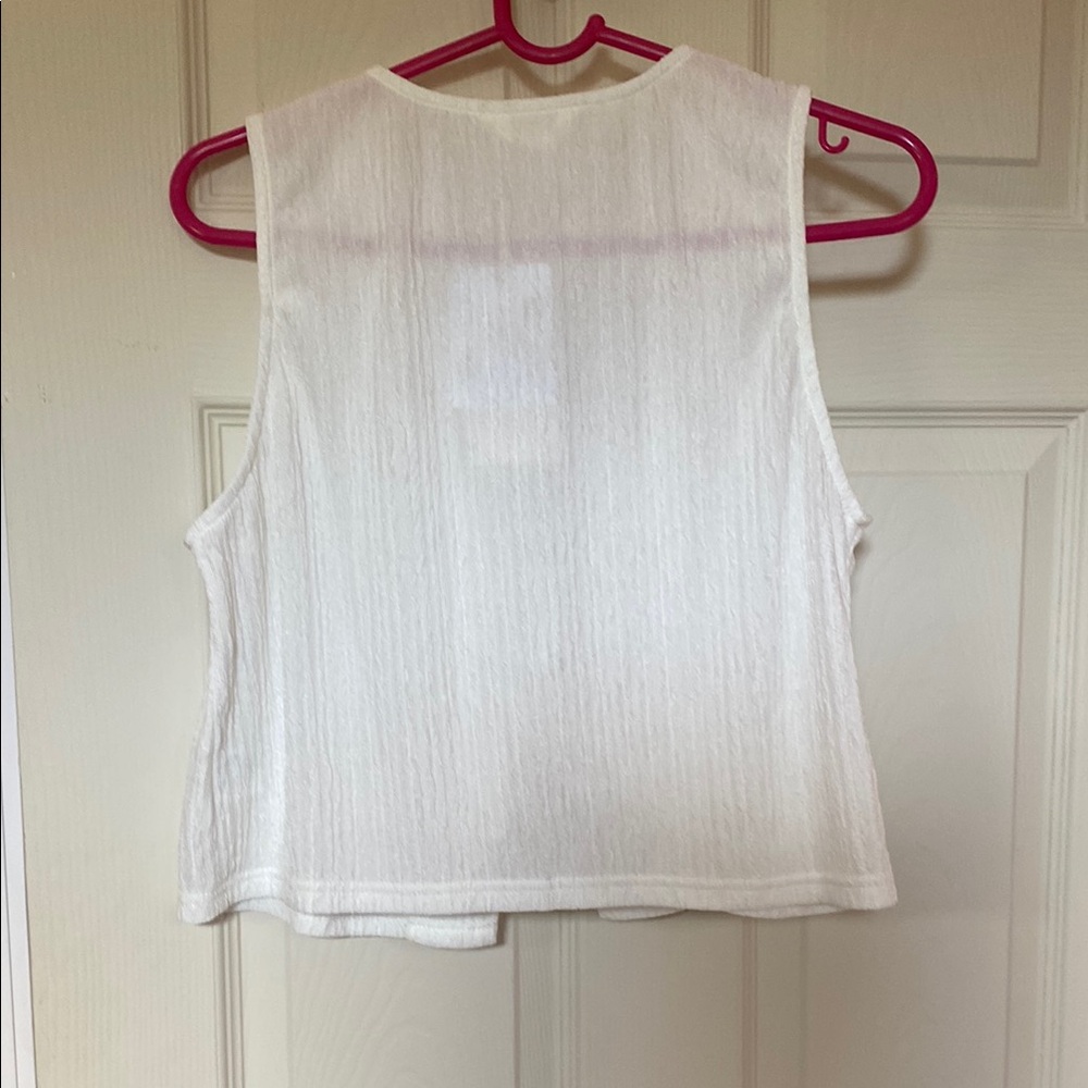 Commense White Ribbed Tie Front Tank Top - Picture 4 of 4